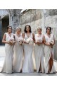 Sexy Long Chiffon Champagne Bridesmaid Dresses with High Slit and Front Ruffles Canada