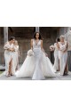Sexy Long Chiffon Champagne Bridesmaid Dresses with High Slit and Front Ruffles Canada