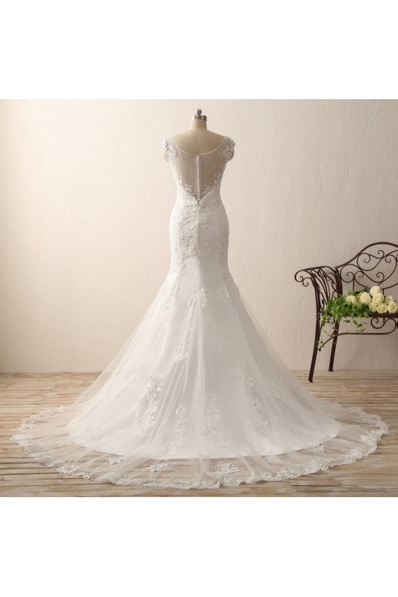 Ivory Sweetheart Straps Lace Mermaid Wedding Dresses with Sweep Train Canada