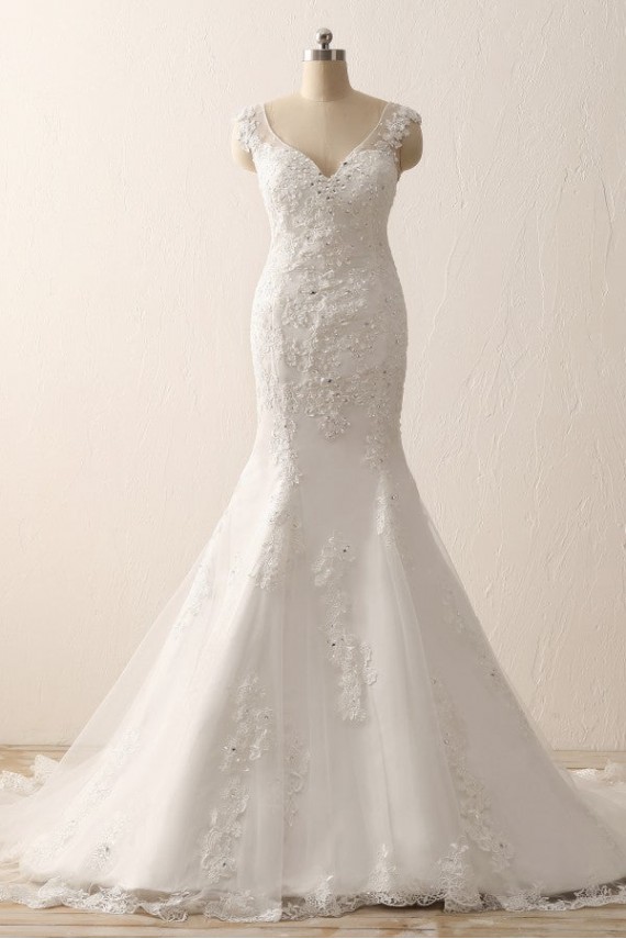 Ivory Sweetheart Straps Lace Mermaid Wedding Dresses with Sweep Train Canada