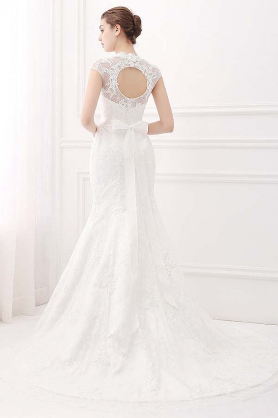 Ivory V-Neck Cap Sleeves Belt Mermaid Vintage Lace Wedding Dresses Canada
