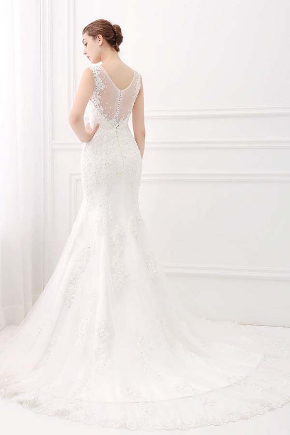 Ivory Wide Straps Mermaid V-neck Lace Wedding Dresses Canada