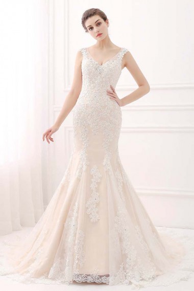 Mermaid V-neck Lace Ivory & Champagne Wedding Dresses Canada
