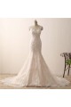 Sleeveless V-neck Mermaid Ivory Lace Over Champagne Wedding Dresses with Sweep Train Canada