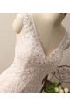 Sleeveless V-neck Mermaid Ivory Lace Over Champagne Wedding Dresses with Sweep Train Canada