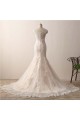 Sleeveless V-neck Mermaid Ivory Lace Over Champagne Wedding Dresses with Sweep Train Canada