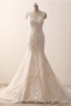 Sleeveless V-neck Mermaid Ivory Lace Over Champagne Wedding Dresses with Sweep Train Canada