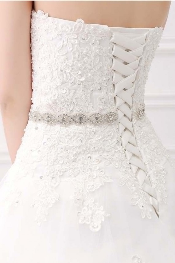 Strapless Sweetheart Belt Lace Ball Gown Wedding Dresses Canada