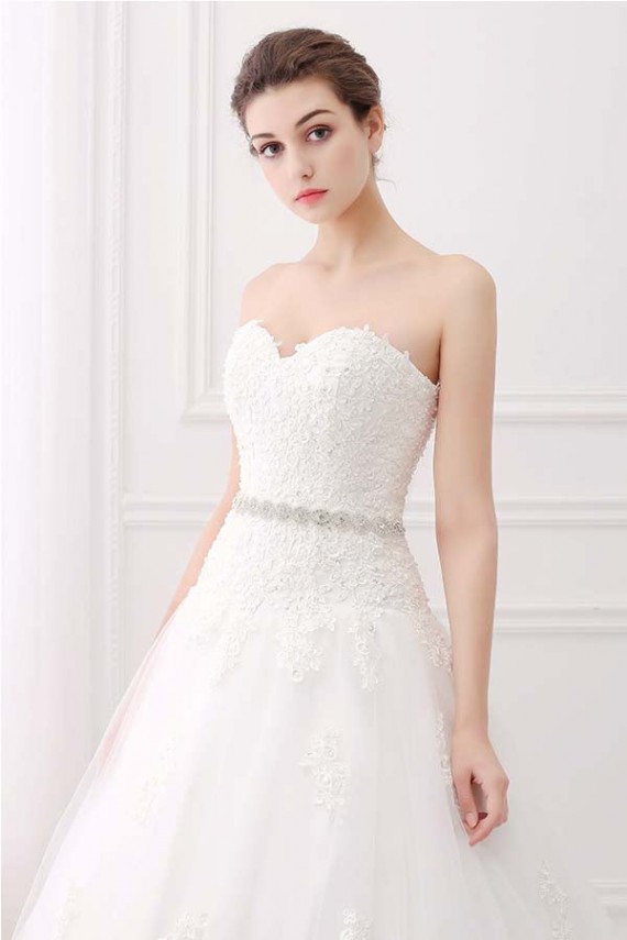 Strapless Sweetheart Belt Lace Ball Gown Wedding Dresses Canada