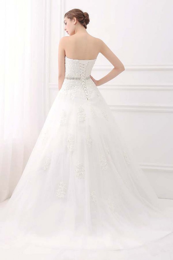 Strapless Sweetheart Belt Lace Ball Gown Wedding Dresses Canada