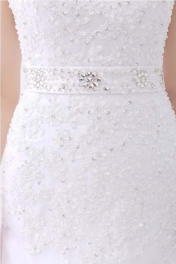 White Jewel Sleeveless Mermaid Lace Wedding Dresses With Belt Canada