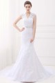 White Mermaid Lace V-Neck Cap Sleeves Wedding Dresses With Belt Canada
