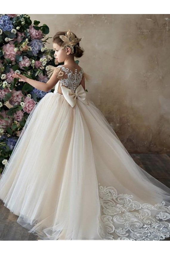 Champagne Ball Gown Sweetheart Chapel Train Sleeveless Flower Girl Dress Canada