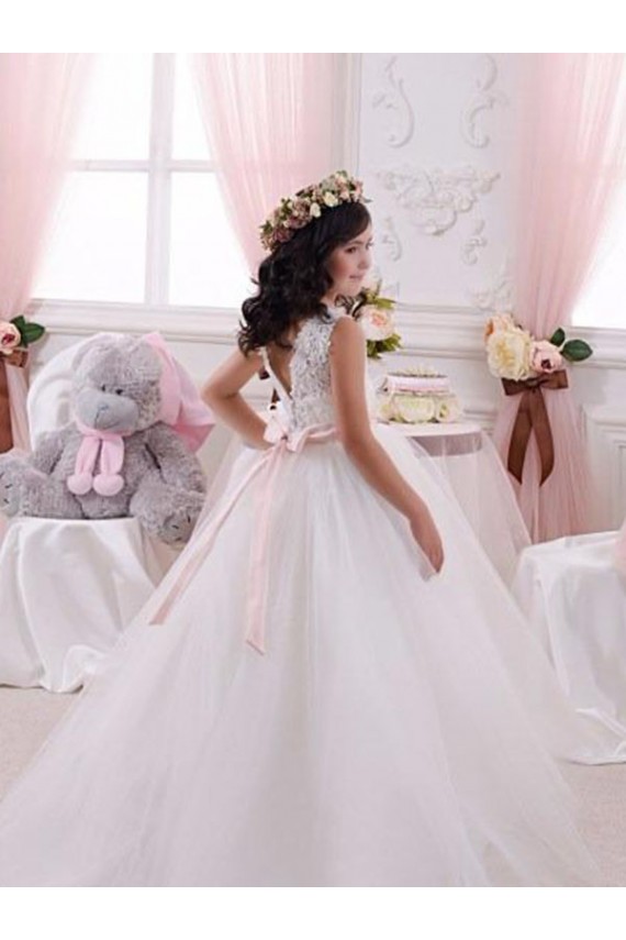 Ivory Ball Gown Bateau Chapel Train Sleeveless Flower Girl Dress Canada