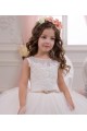 Ivory Ball Gown Bateau Neck Chapel Train Sleeveless Flower Girl Dress Canada