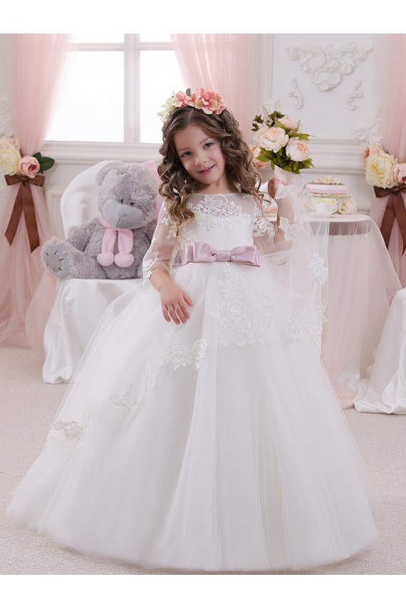 Ivory Ball Gown Bateau Neck Long Chapel Train Sleeveless Flower Girl Dress Canada