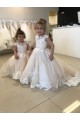 Ivory Ball Gown Chapel Train Sleeveless V-Back Flower Girl Dress Canada