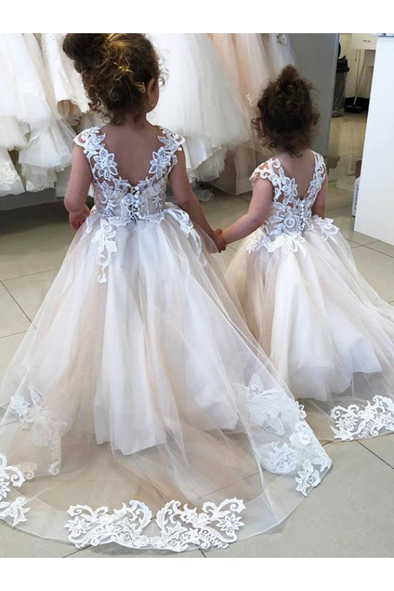 Ivory Ball Gown Chapel Train Sleeveless V-Back Flower Girl Dress Canada