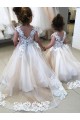 Ivory Ball Gown Chapel Train Sleeveless V-Back Flower Girl Dress Canada