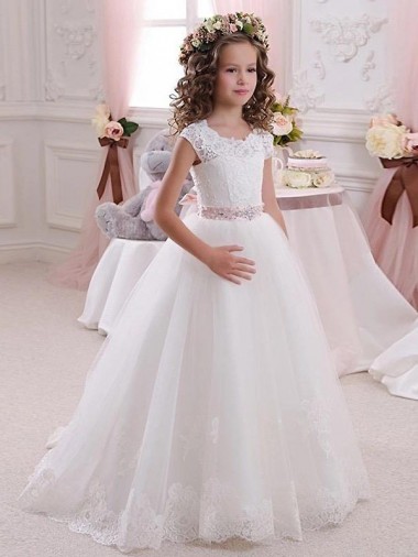 Ivory Ball Gown High Neck Floor Length Keyhole Back Flower Girl Dress Canada