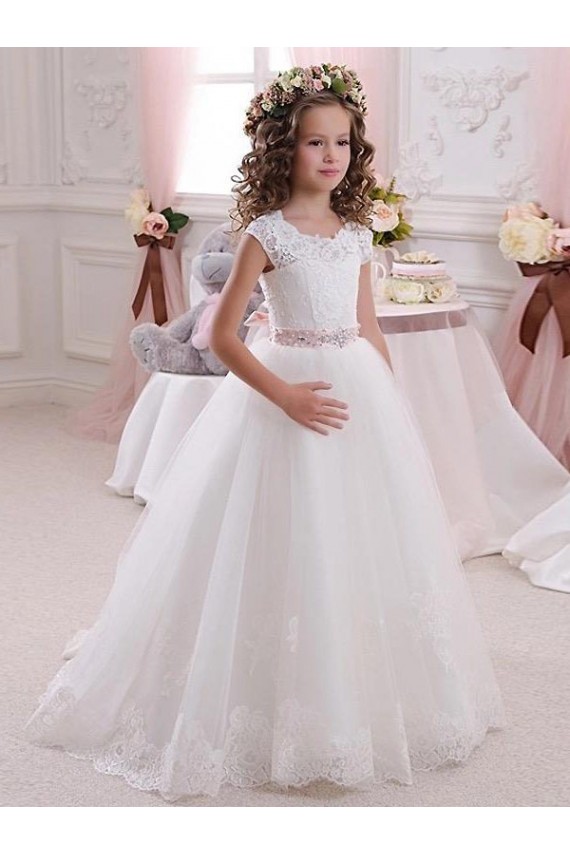 Ivory Ball Gown High Neck Floor Length Keyhole Back Flower Girl Dress Canada