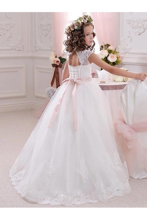 Ivory Ball Gown High Neck Floor Length Keyhole Back Flower Girl Dress Canada