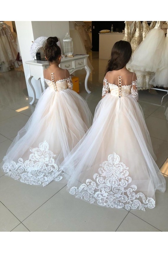 Ivory Ball Gown Sweetheart Chapel Train Long Sleeve Flower Girl Dress Canada