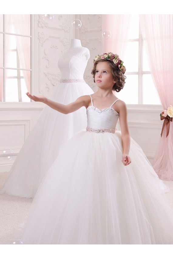 Ivory Ball Gown Sweetheart Chapel Train Sleeveless Flower Girl Dress Canada