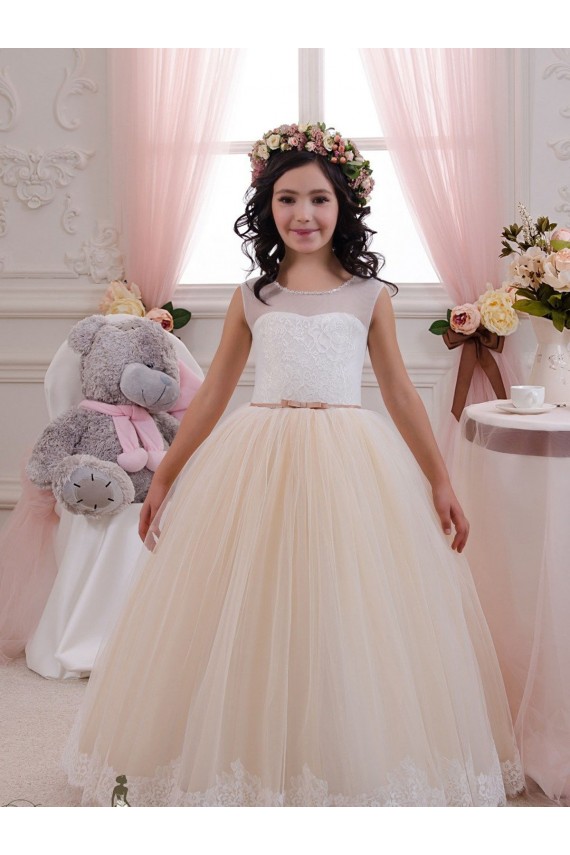 Ivory & Champagne Ball Gown Sweetheart Floor Length Sleeveless Flower Girl Dress Canada