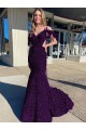 Plum Purple Sheath Cold Shoulder Sleeveless Long Court Train Velvet Sequin Prom Dress Canada