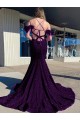 Plum Purple Sheath Cold Shoulder Sleeveless Long Court Train Velvet Sequin Prom Dress Canada