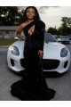 Black Sheath One Shoulder Long Sleeves Long Sweep Train Velvet Sequin Prom Dress Canada