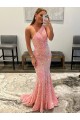 Pink Sheath One Shoulder Sleeveless Long Sweep Train Velvet Sequin Prom Dress Canada