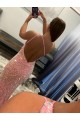 Pink Sheath One Shoulder Sleeveless Long Sweep Train Velvet Sequin Prom Dress Canada