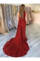 Burgundy Sheath One Shoulder Sleeveless Long Court Train Velvet Sequin Prom Dress Canada