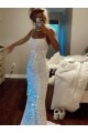 Long Sheath Spaghetti Straps Sleeveless Sweep Train Velvet Sequin Prom Dress Canada