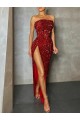 Burgundy Sheath Strapless Sleeveless Long Floor Length Velvet Sequin Prom Dress Canada