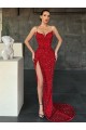 Red Sheath V-Neck Sleeveless Long Sweep Train Velvet Sequin Prom Dress Canada