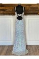 White Sheath V-Neck Sleeveless Long Sweep Train Velvet Sequin Prom Dress Canada